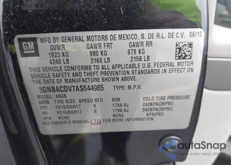 2010 Chevrolet Hhr Lt from USA, damaged, VIN 3GNBACDV7AS644965